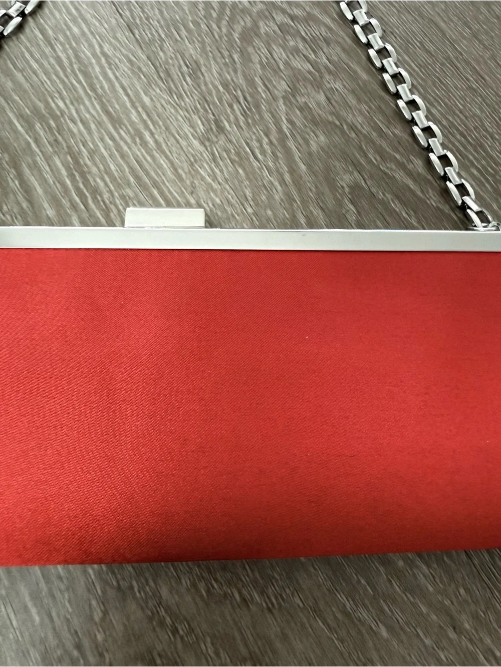 Mango Red Satin Clutch with Silver Chain Handle